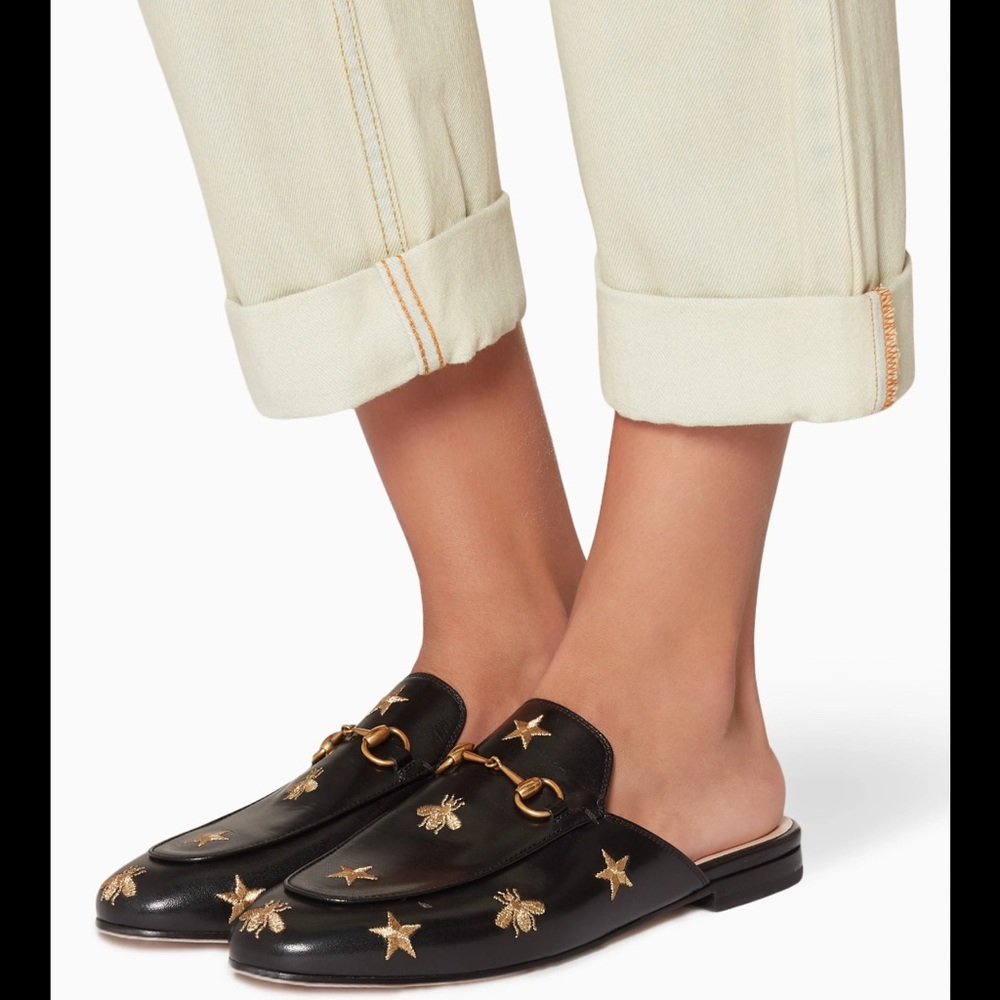 GUCCI -  Black Mules with Gold Star and Bee Details